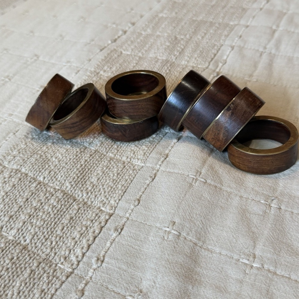 Napkin rings wood and brass inlay set of 8 Minimalist Modern design On A Vintage